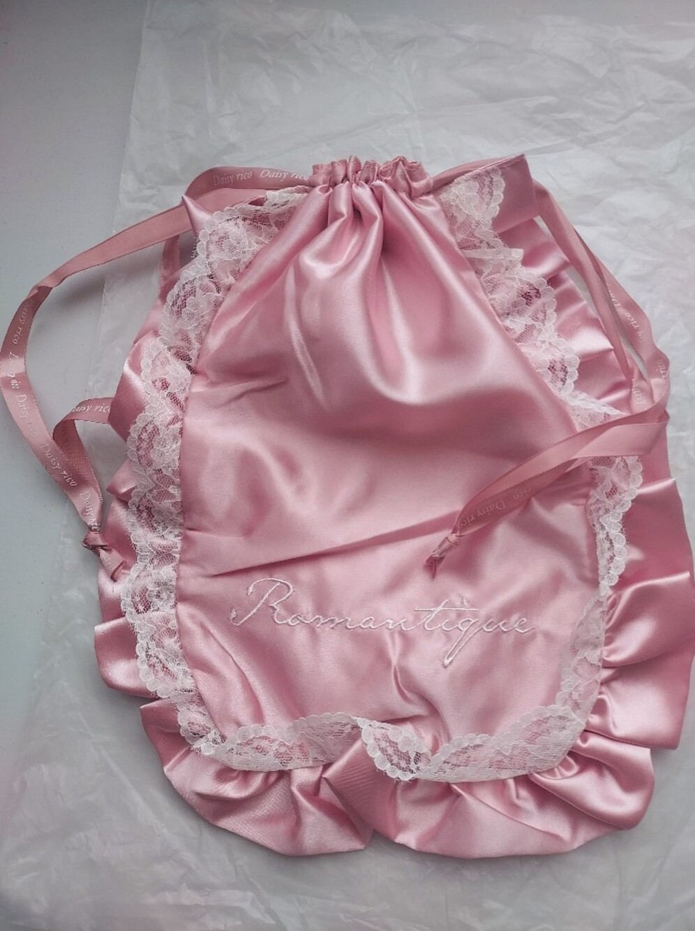 Japan brand Pink lace Satin Lace cloths cosmetic drawstring bag pouch